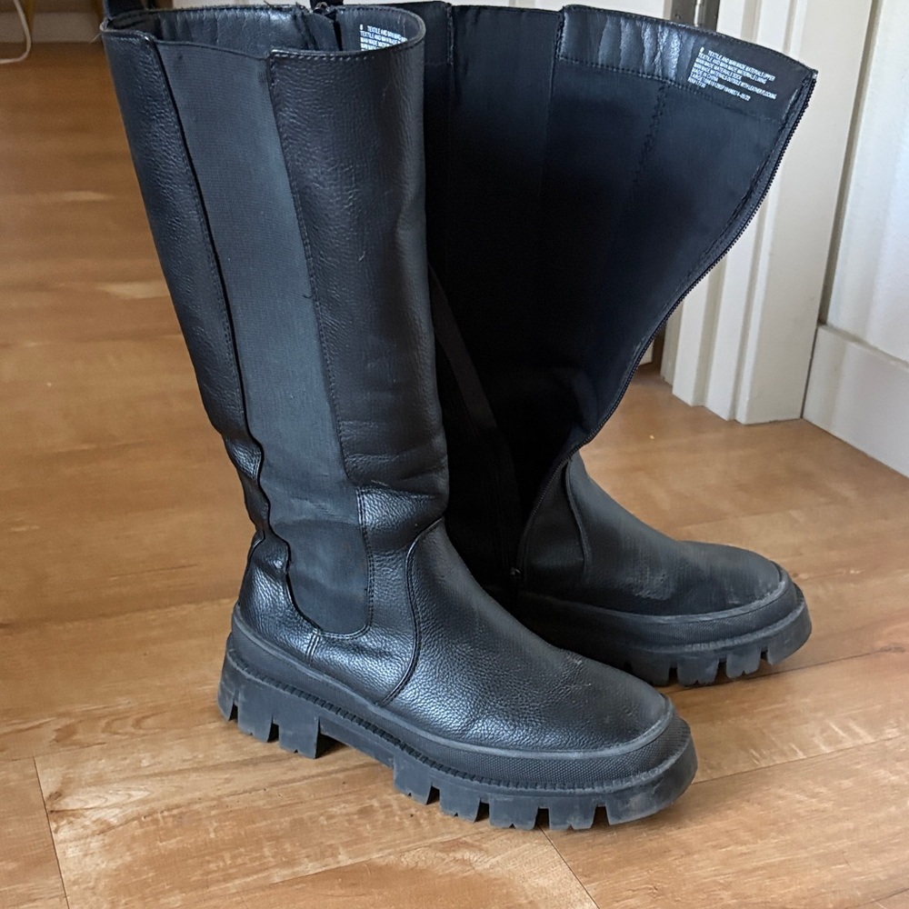 Women Platform Combat Knee High Boots Lug-Sole